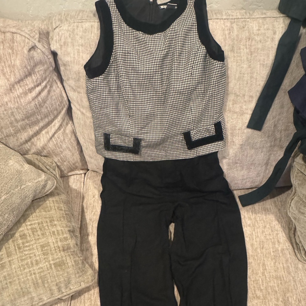 DJI Black and White Houndstooth Jumpsuit